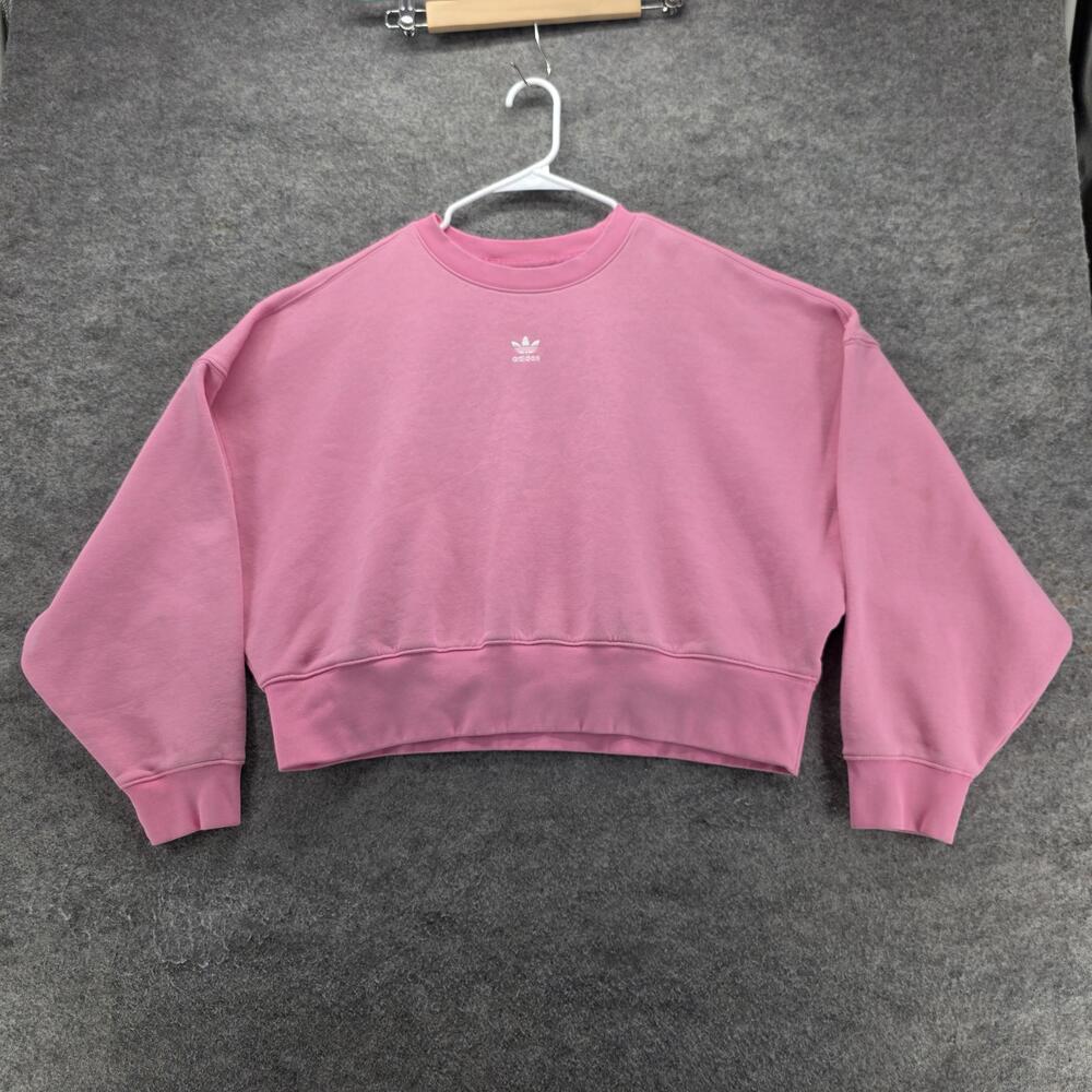 Adidas Sweatshirt Womens S Pink Pullover Oversized Heavyweight Fleece Logo